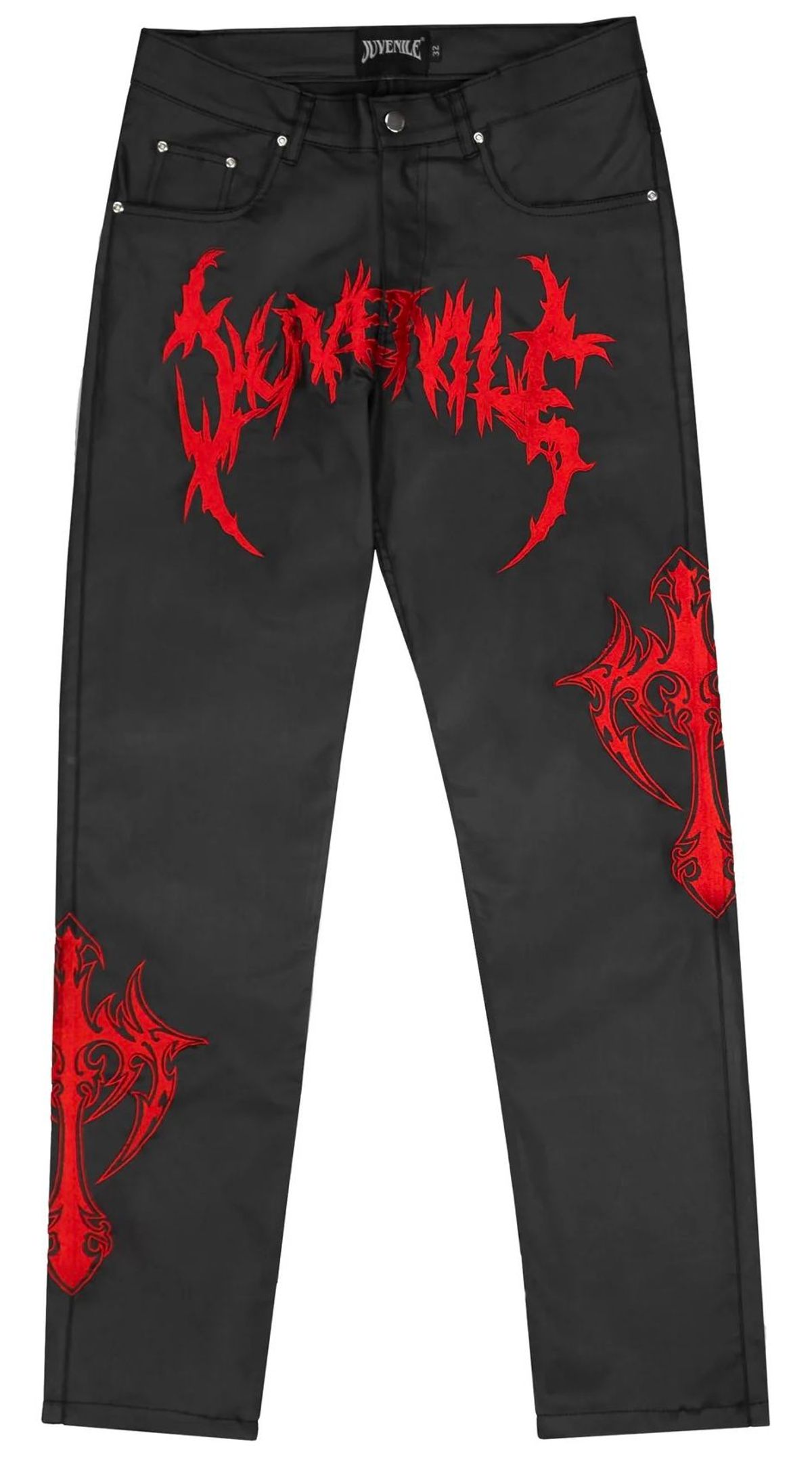 Juvenile Black/Red Wax Denim Logo Jeans