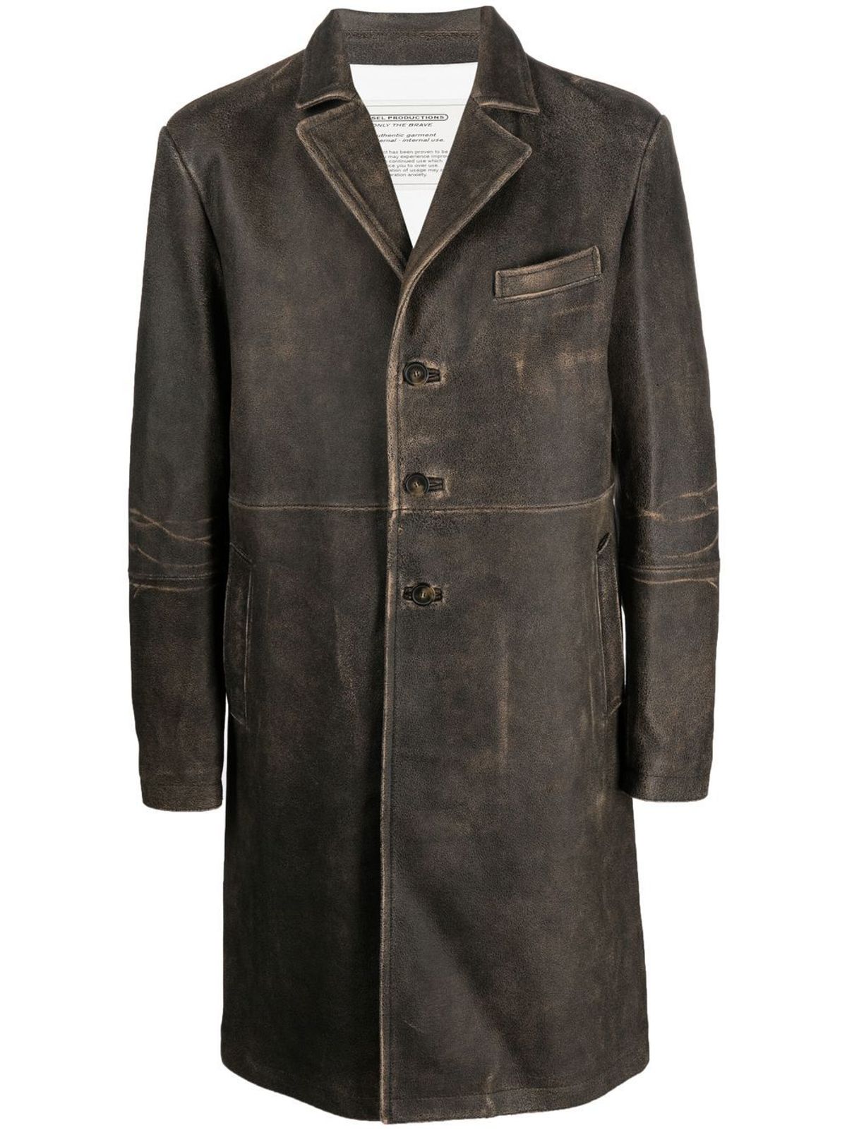 Diesel Vintage-Finish Leather Brown L-Coat