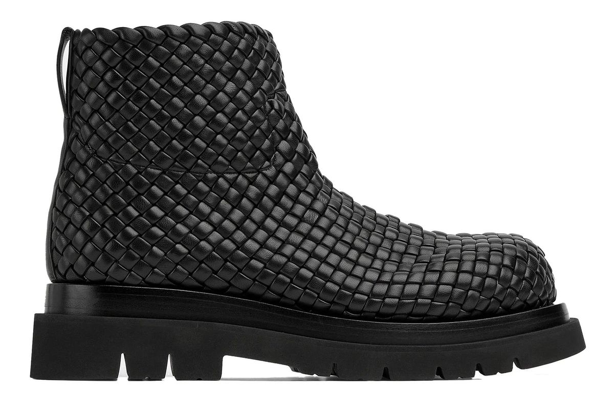 Bottega Veneta Lug Intreccio Leather Black Ankle Boots
