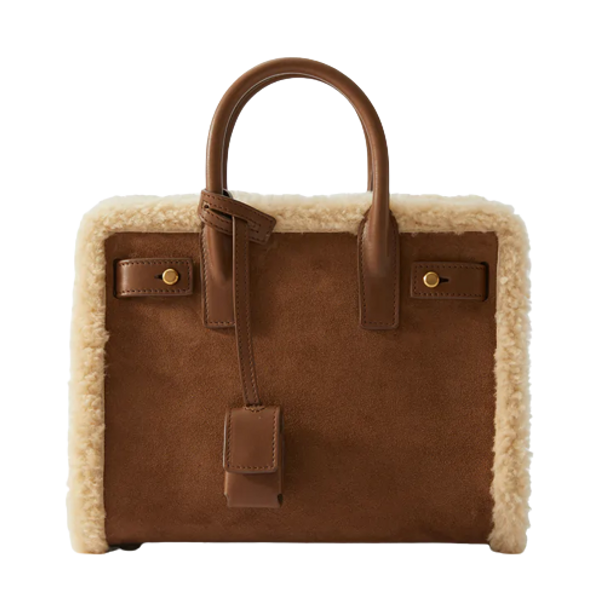 Saint Laurent Shearling Nano Sac de Jour Tote Dark Cigaro Bag