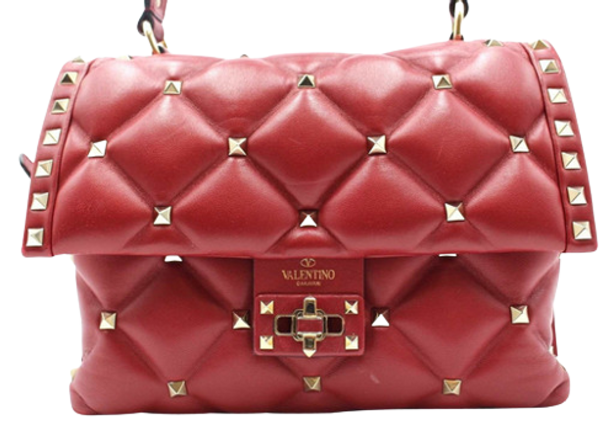 Valentino Garavani Candystud Medium Leather Shoulder Red Bag
