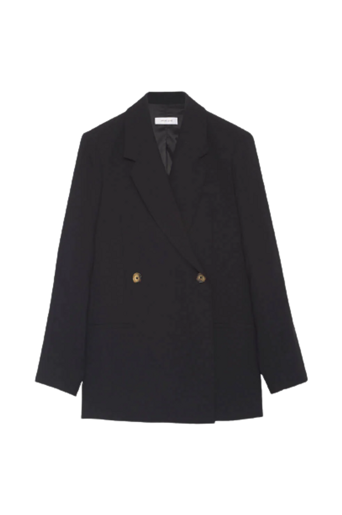 Anine Bing Notched-Lapel Double-Breasted Black Blazer