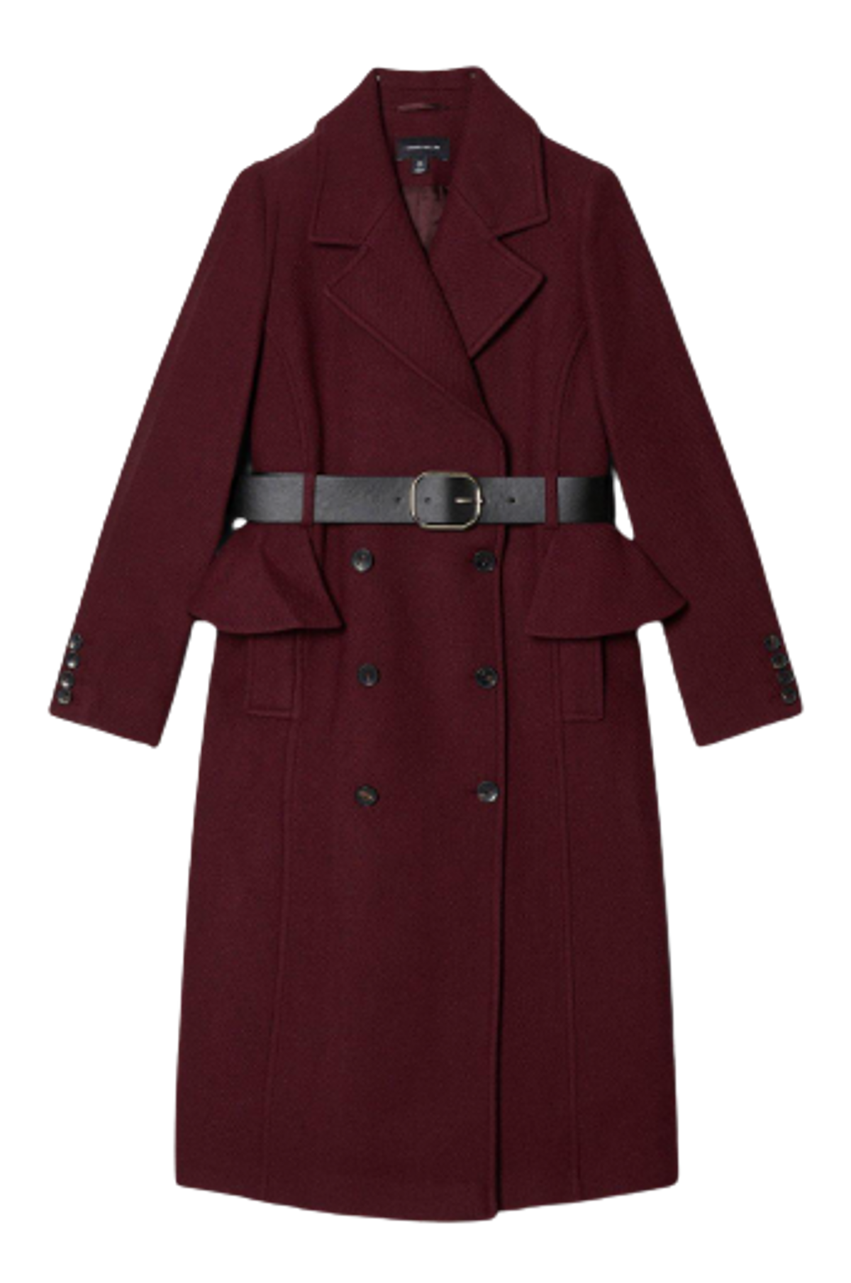 Karen Millen Italian Wool Belted Midi Peplum Coat