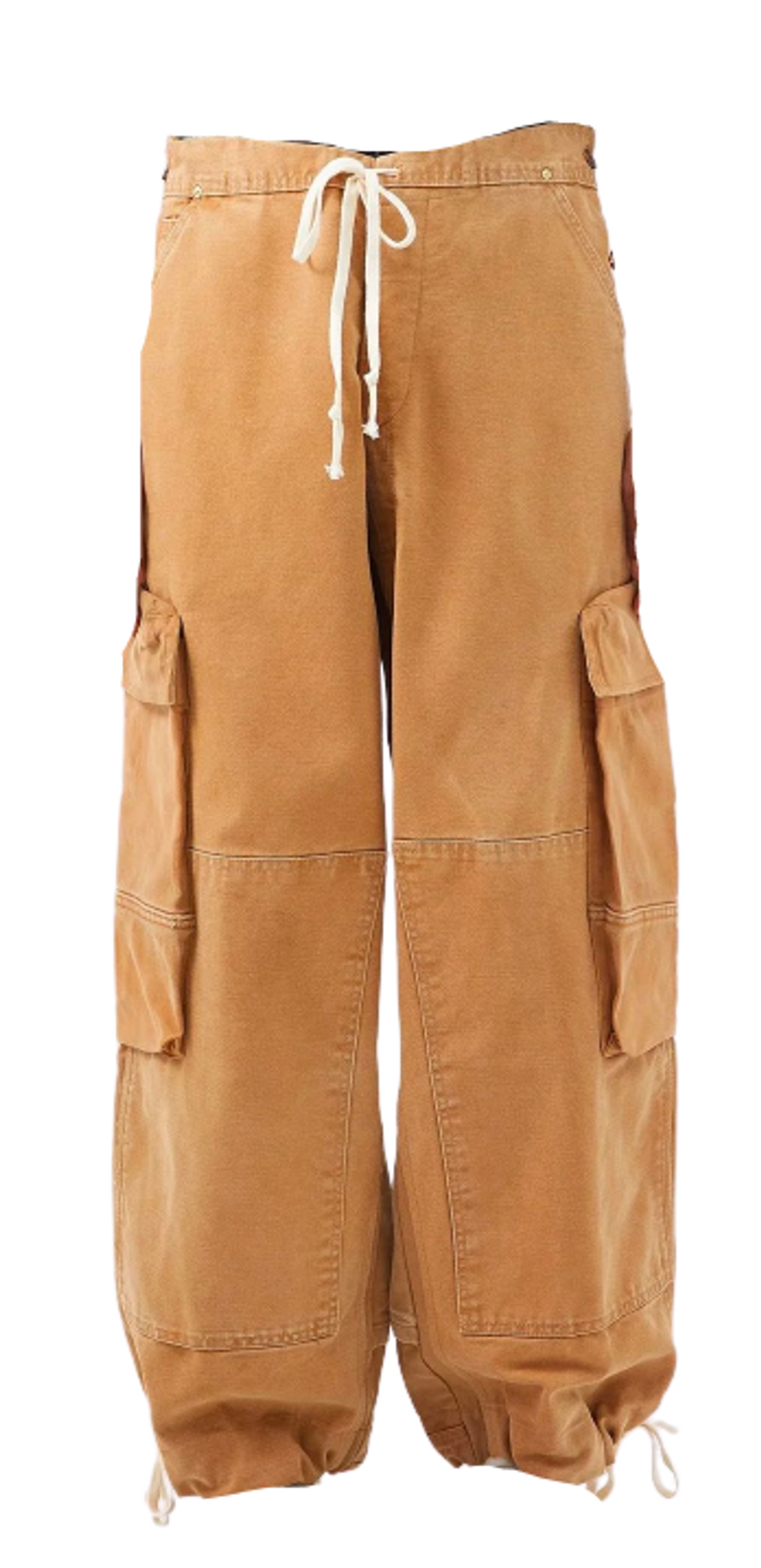 Greg Lauren Wide-leg Distressed Cotton-Canvas Drawstring Cargo