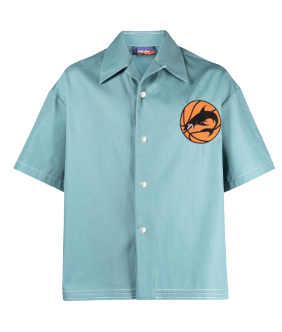 Just Don Islanders Shark Graphic Embroidered Oversized Cotton Canvas Shirt