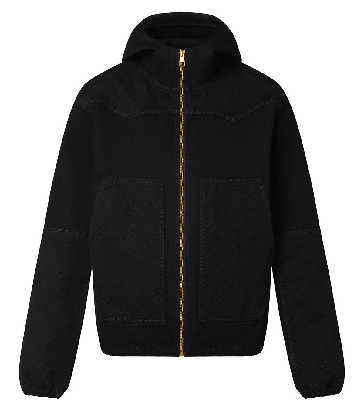 Louis Vuitton Black Monogram Detail Hooded Denim Jacket