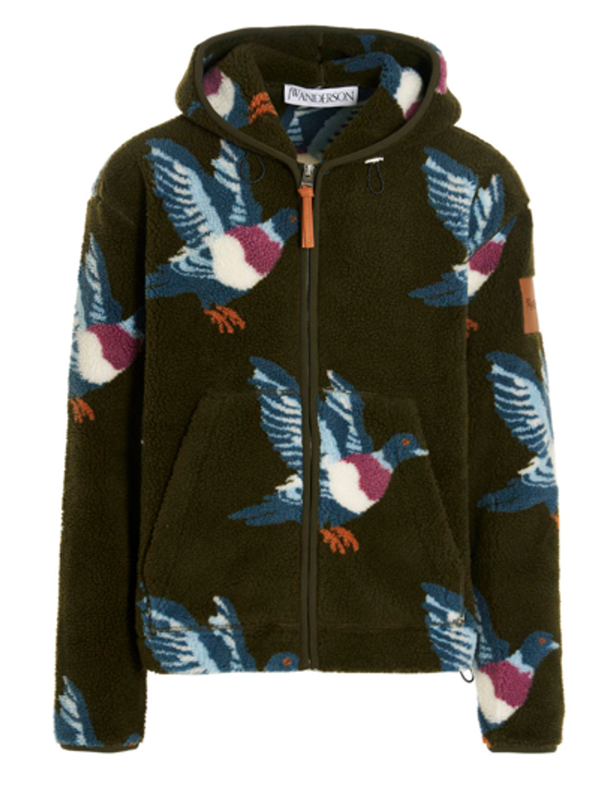 JW Anderson Leather-trimmed Jacquard-knit Fleece Zip-up Hoodie In Green