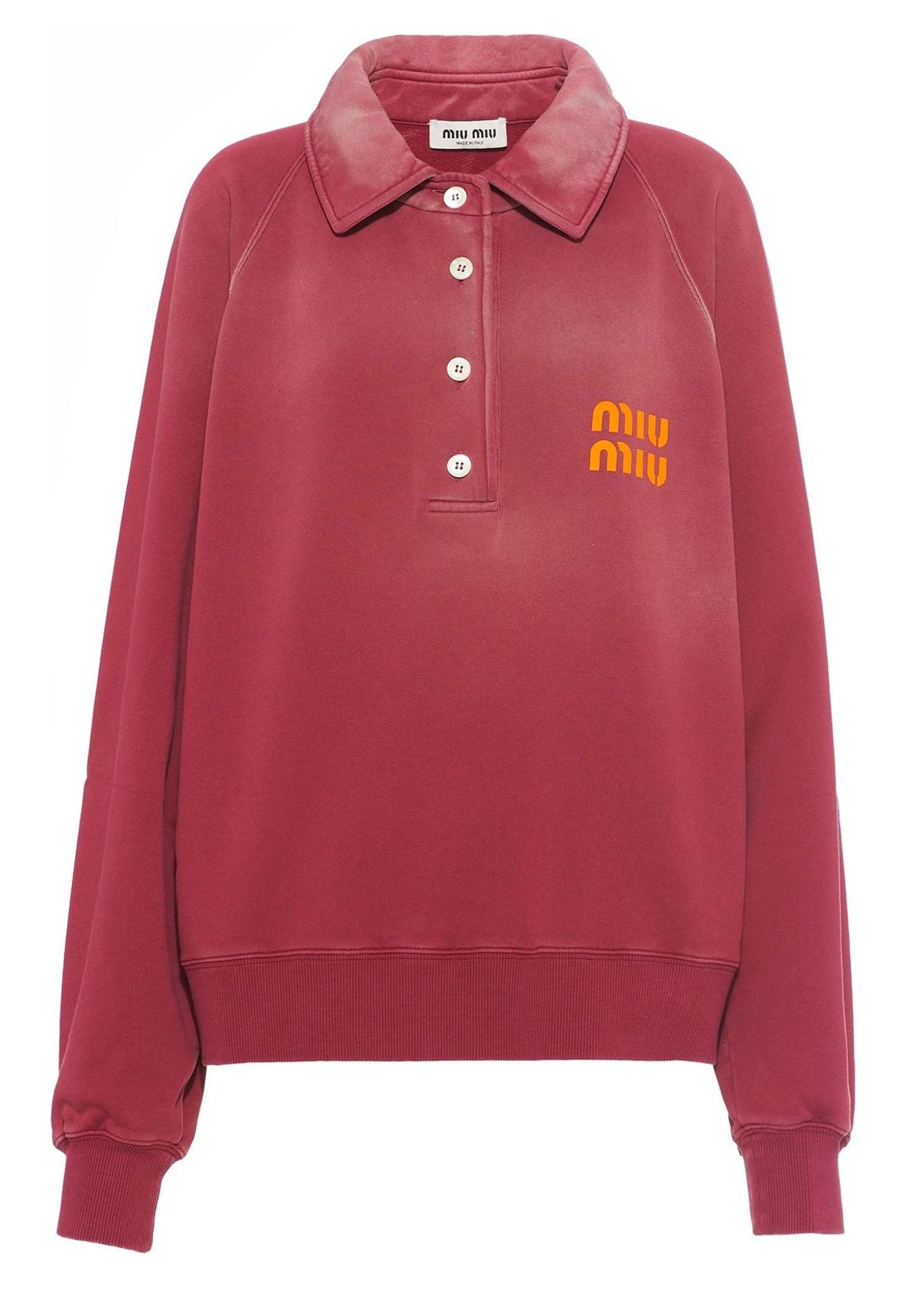 Miu Miu Garment-Dyed Cotton Burgundy Fleece Sweatshirt