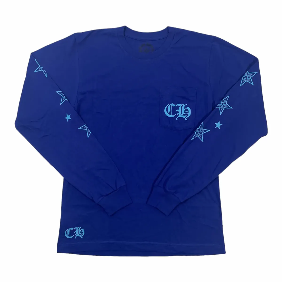 Chrome Hearts Stars CH Pocket Logo Blue Long Sleeve T-Shirt
