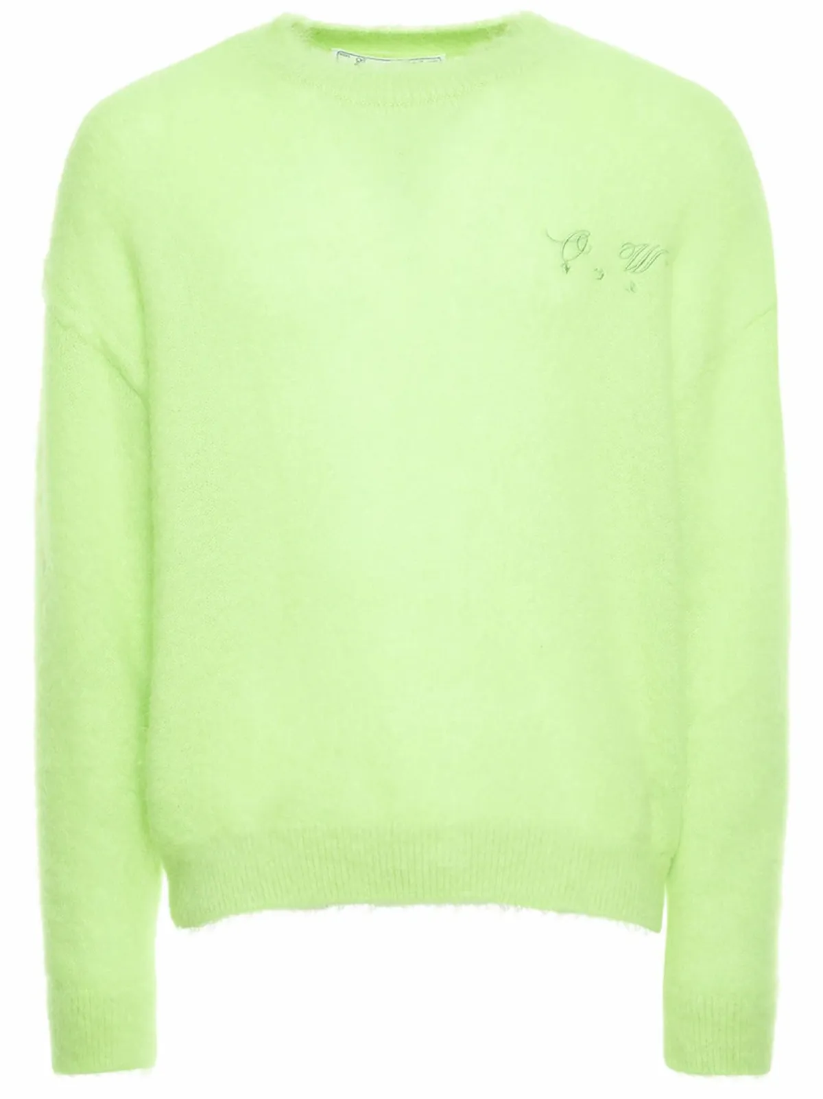 Off-White Arrow Loose Neon Green Mohair Knit Sweater | WHAT