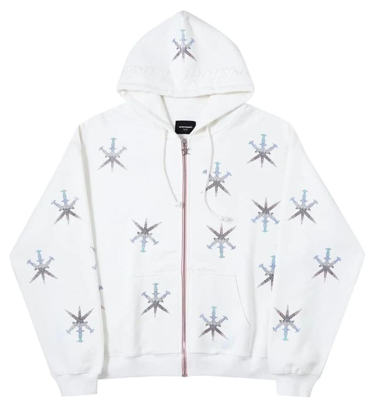 Unknown London Gradient Dagger Rhinestone White Zip Hoodie