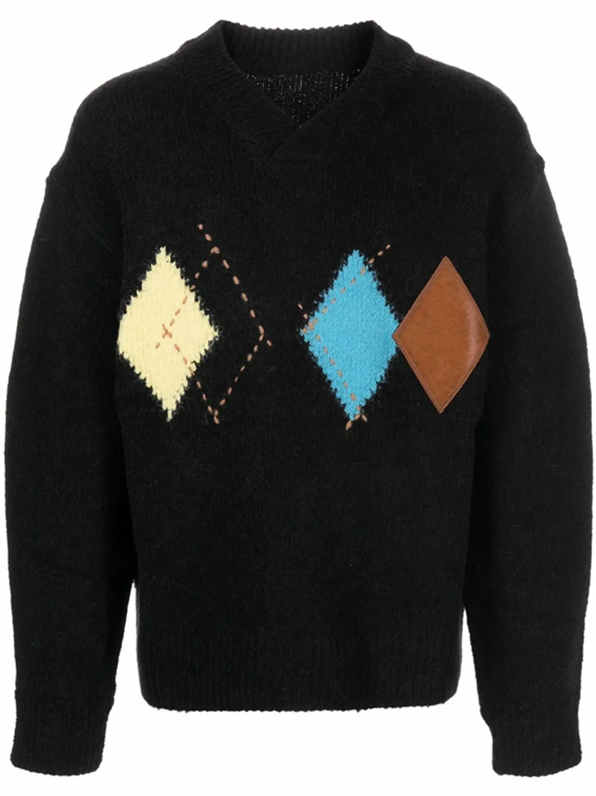 Ader Error Argyle-knit V-neck Black Sweater