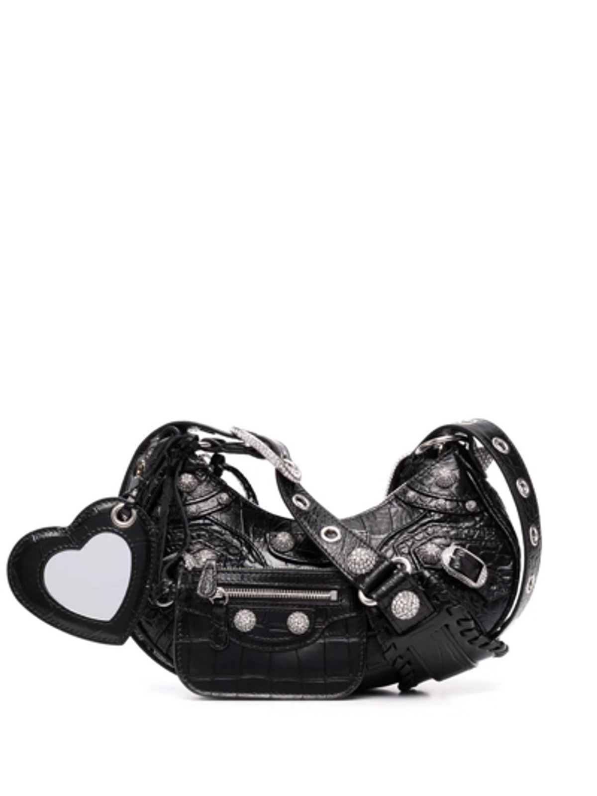 Balenciaga Le Cagole Xs Embellished Croc-effect Leather Shoulder Bag In Black