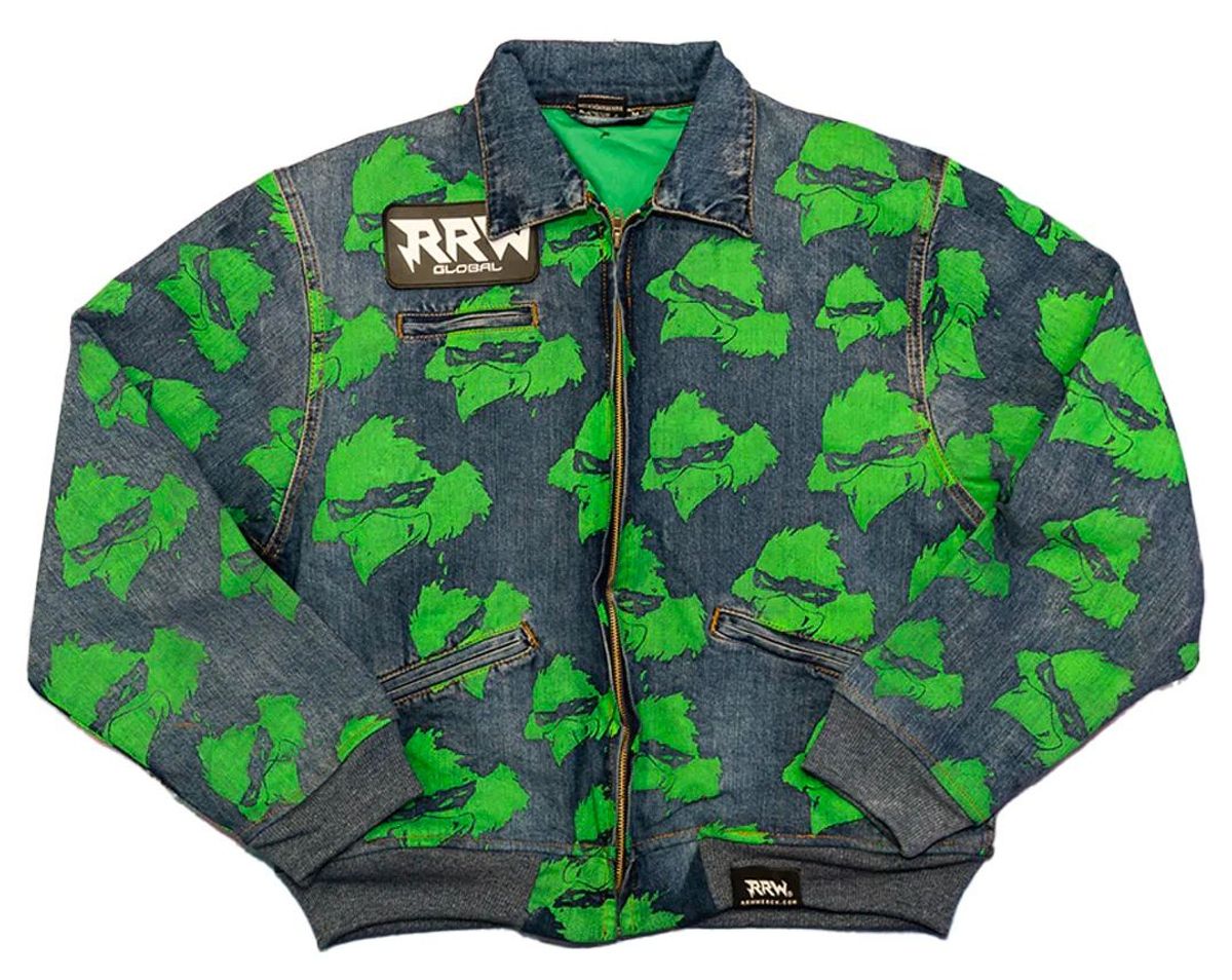 Roadrunners World Global RRW Slime Green Denim Trucker Jacket