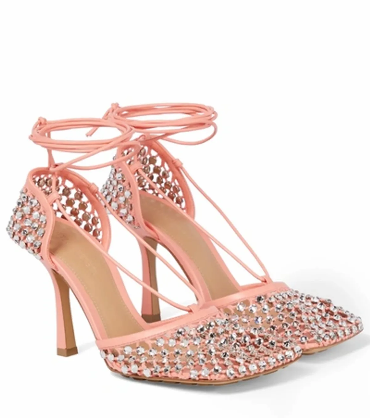 Bottega Veneta Stretch Lace Up Crystal Sandals