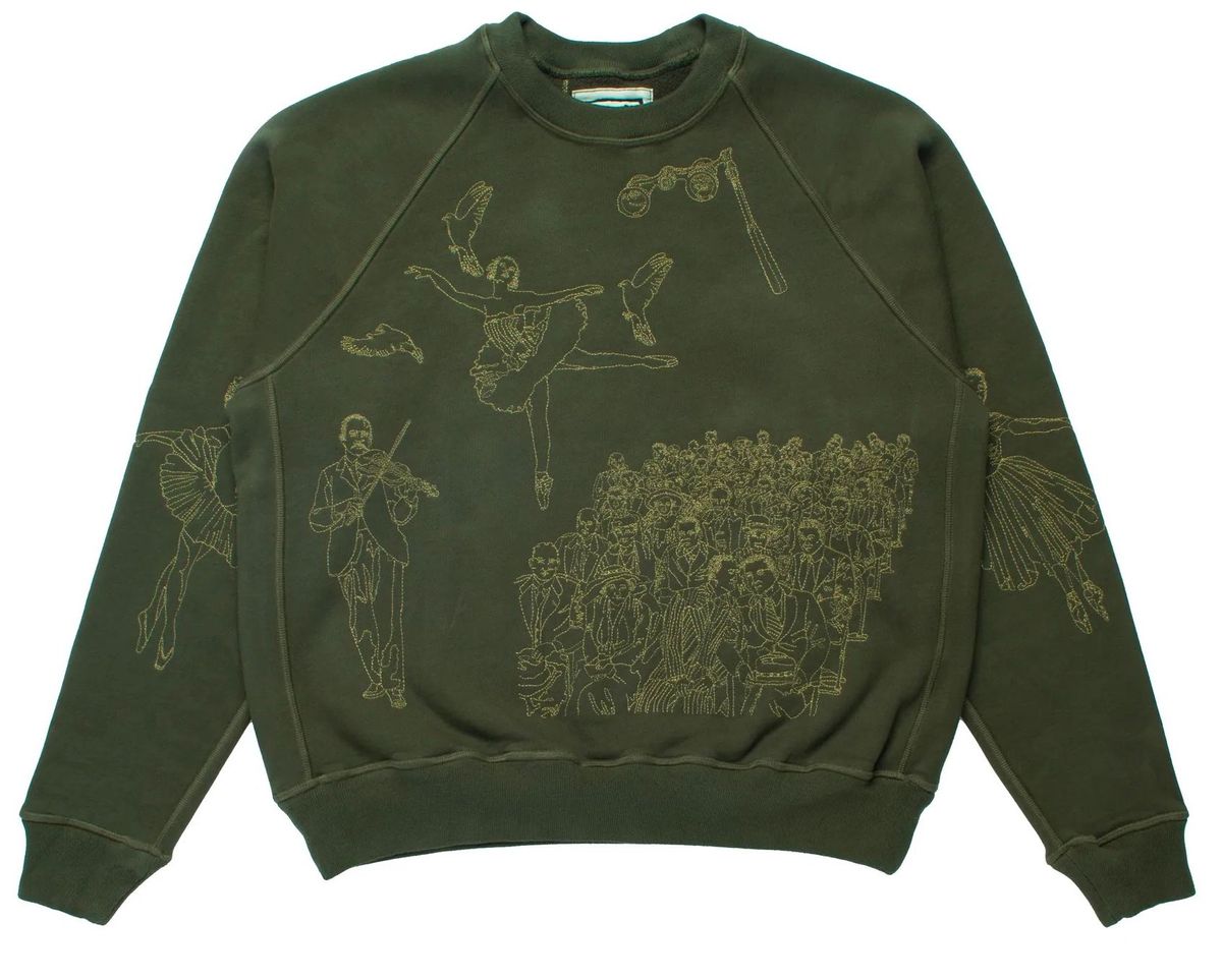 Samuel Zelig Ballet Embroidered Forest Green Crewneck Sweatshirt