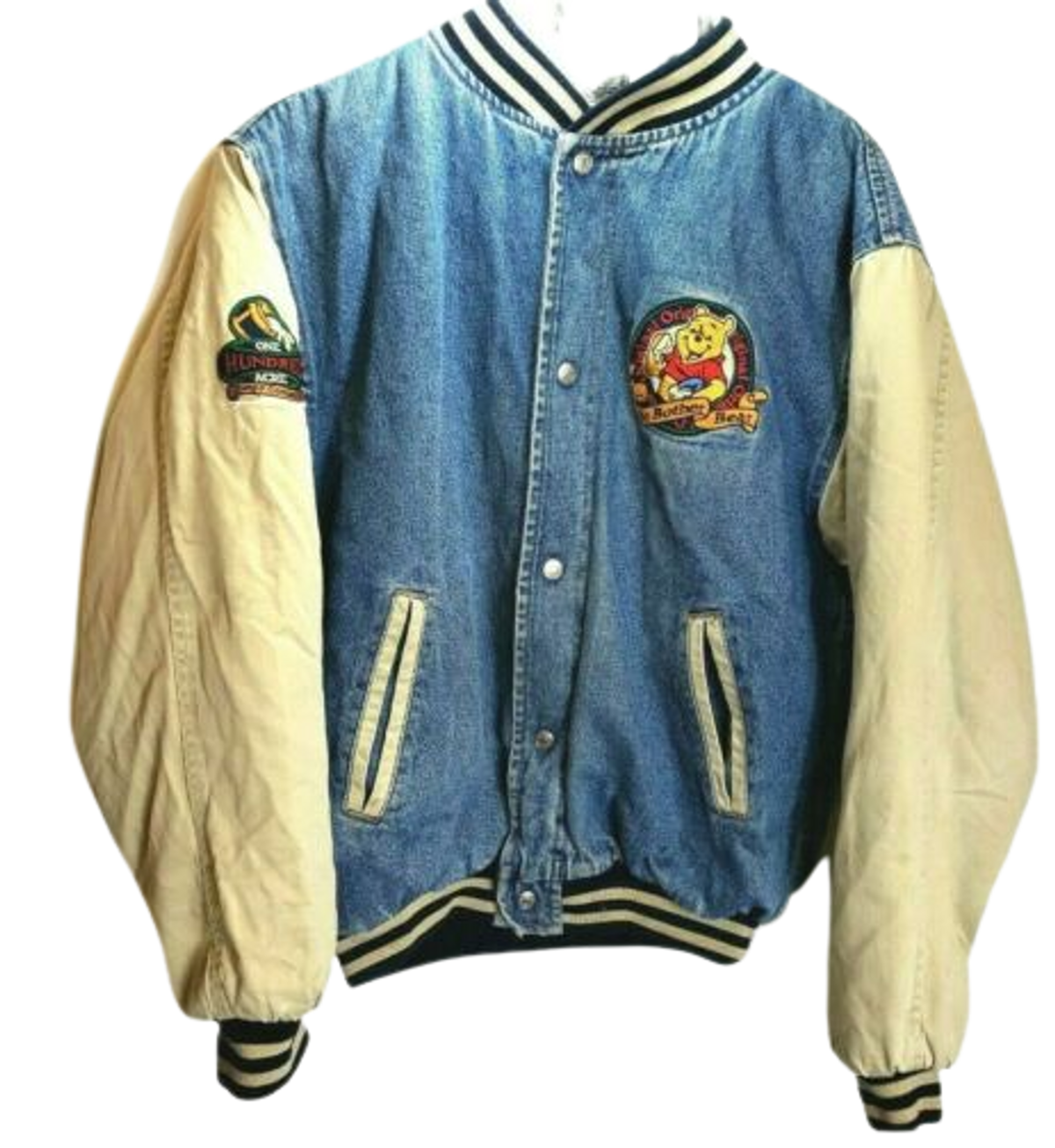 Vintage Disney Winnie Pooh No Bother Bear Varsity Denim Jacket
