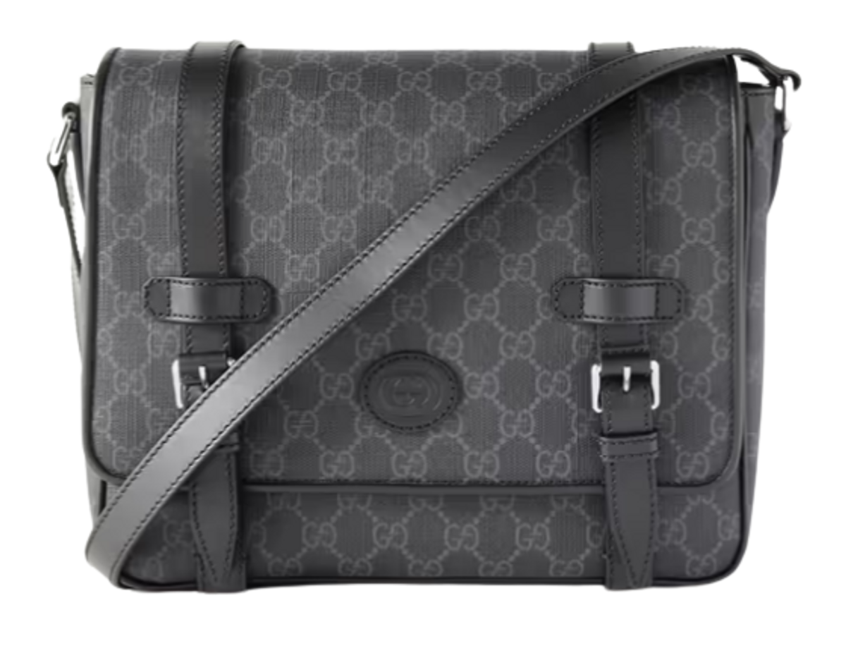 Gucci Leather Trimmed Monogrammed Coated Canvas Messenger Bag