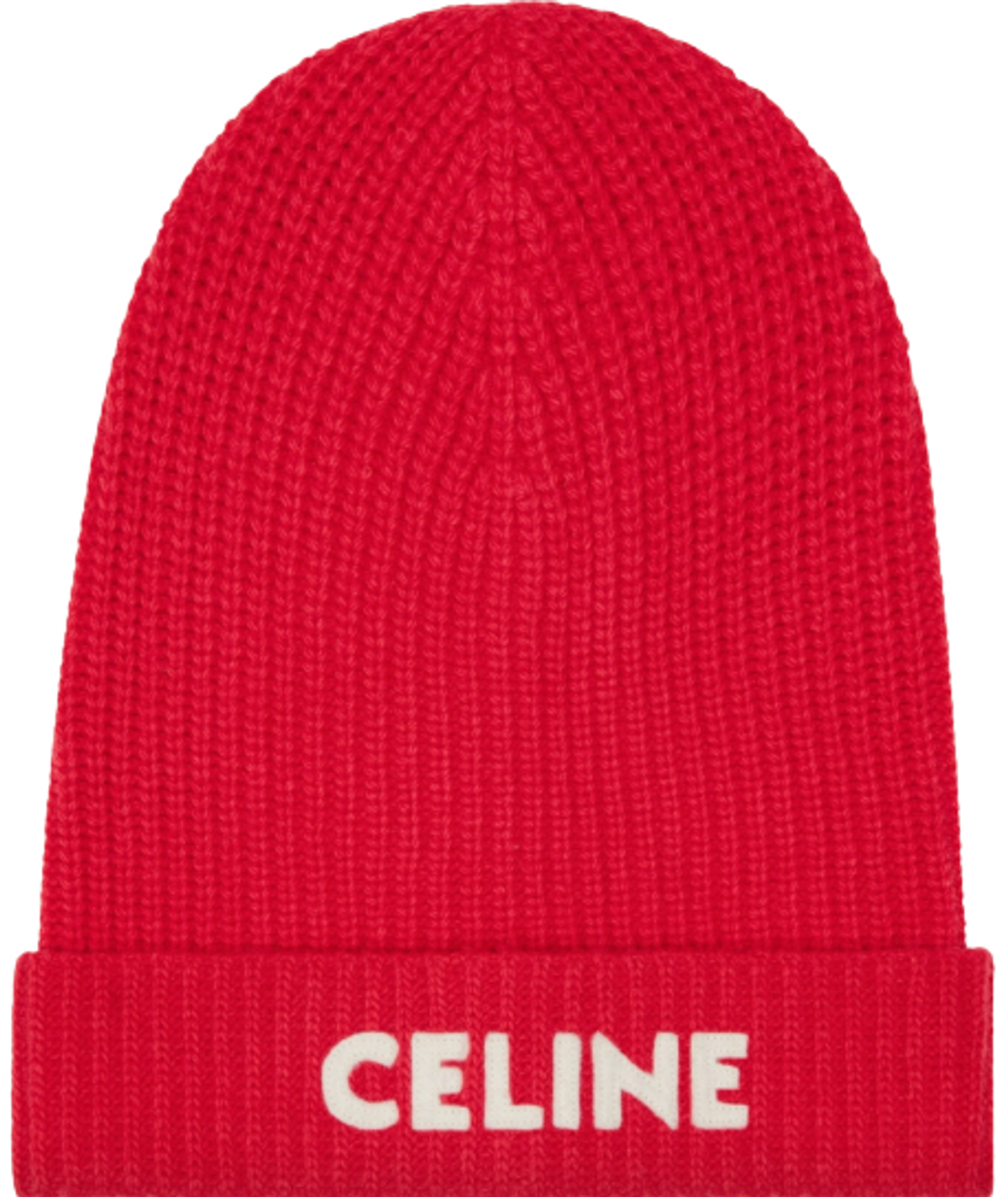 Celine Embroidered Ribbed Felted Wool Red Beanie Hat