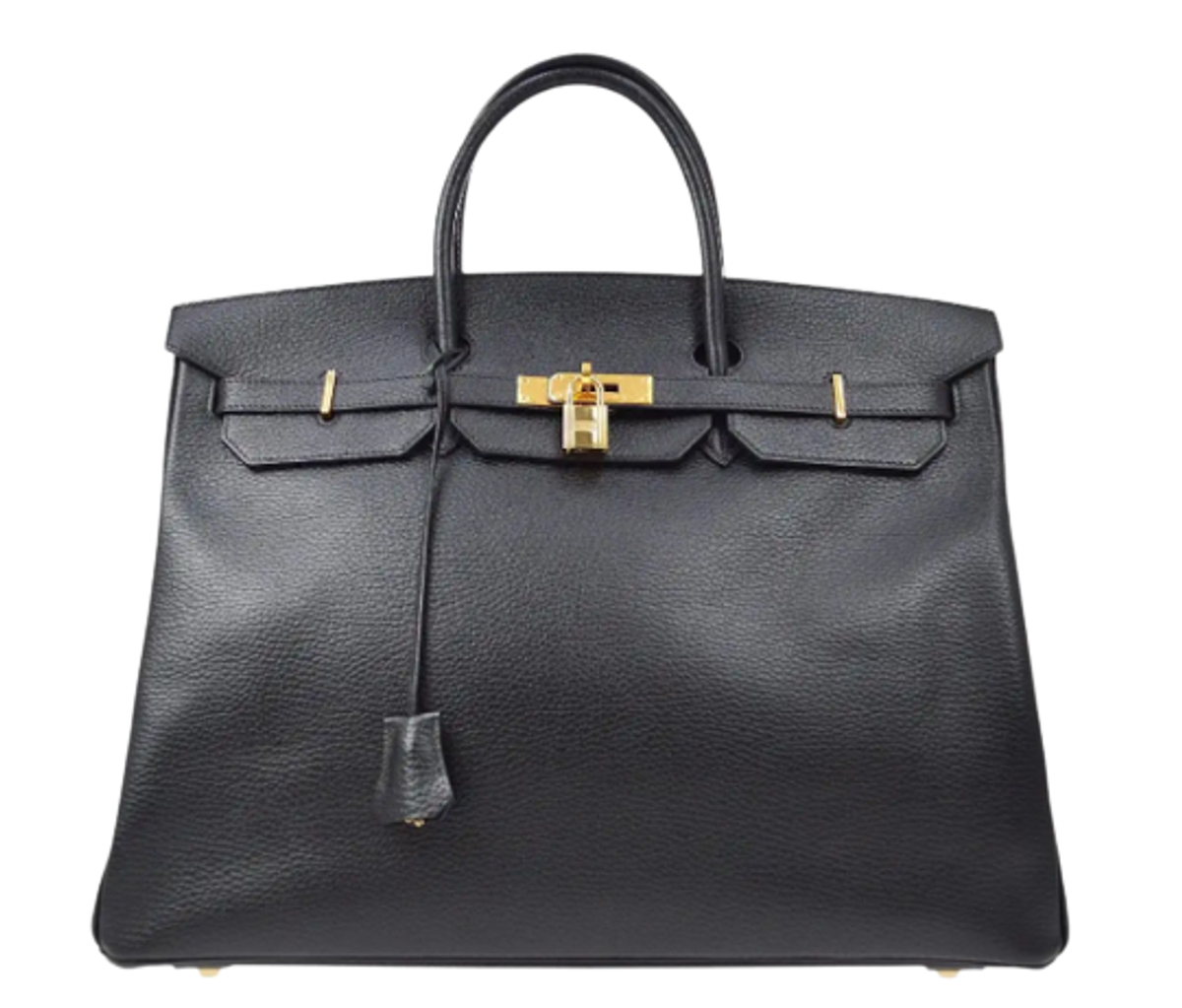 Hermes Birkin 40 Black Ardennes Leather Gold Hardware Travel Top Handle Tote Bag