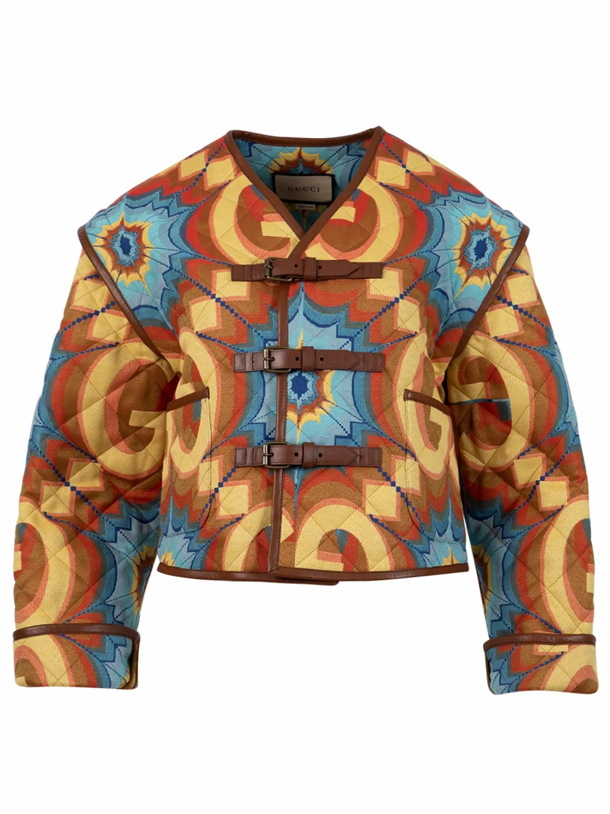 Gucci Macro Logo Buckle Detail Orange Brown And Yellow Jacket