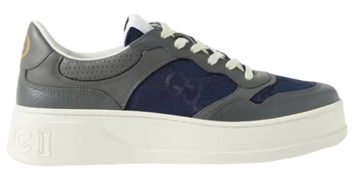 Gucci Logo Jacquard Canvas Leather Sneakers