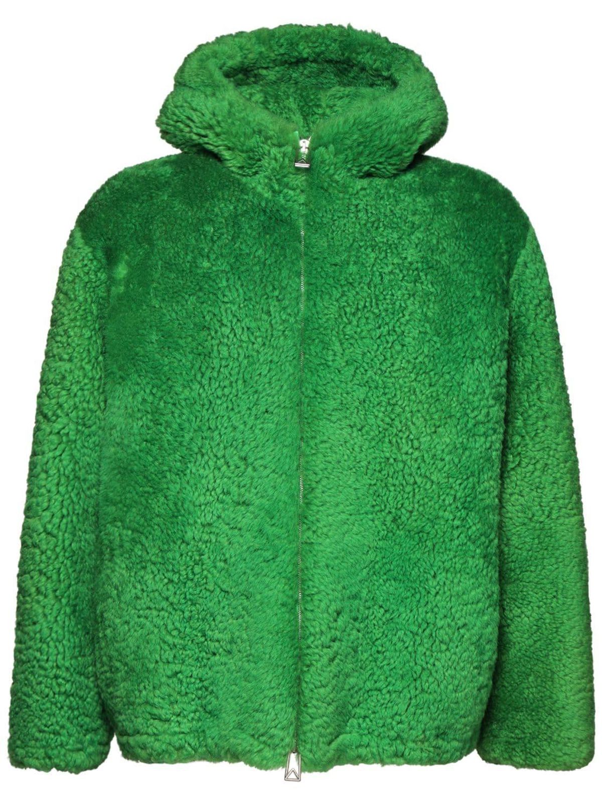 Bottega Veneta Parakeet High-Neck Relaxed-Fit Shearling Bomber Jacket