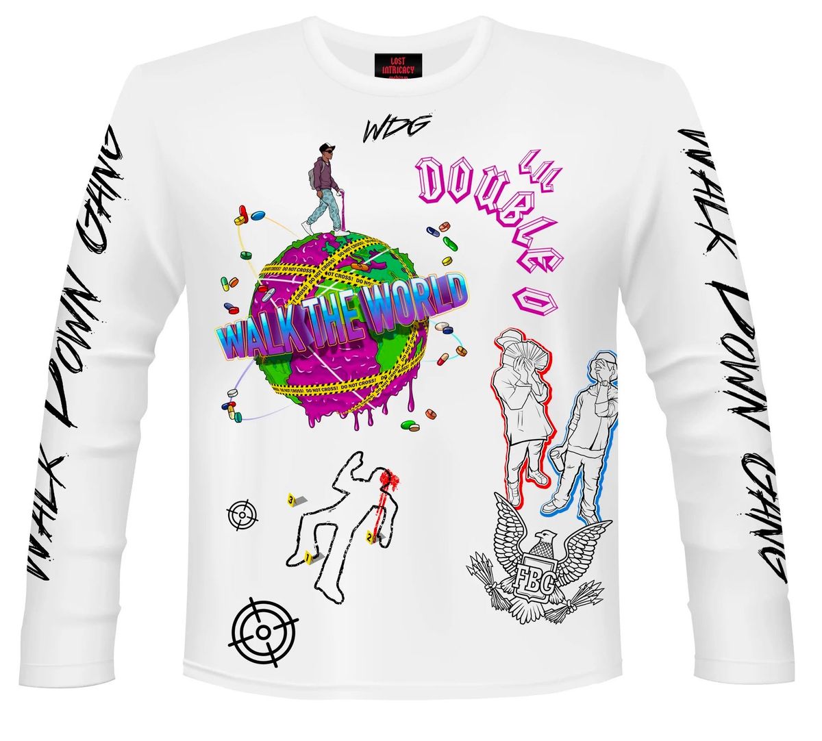 Lost Intricacy Walk The World Long-Sleeve White T-Shirt