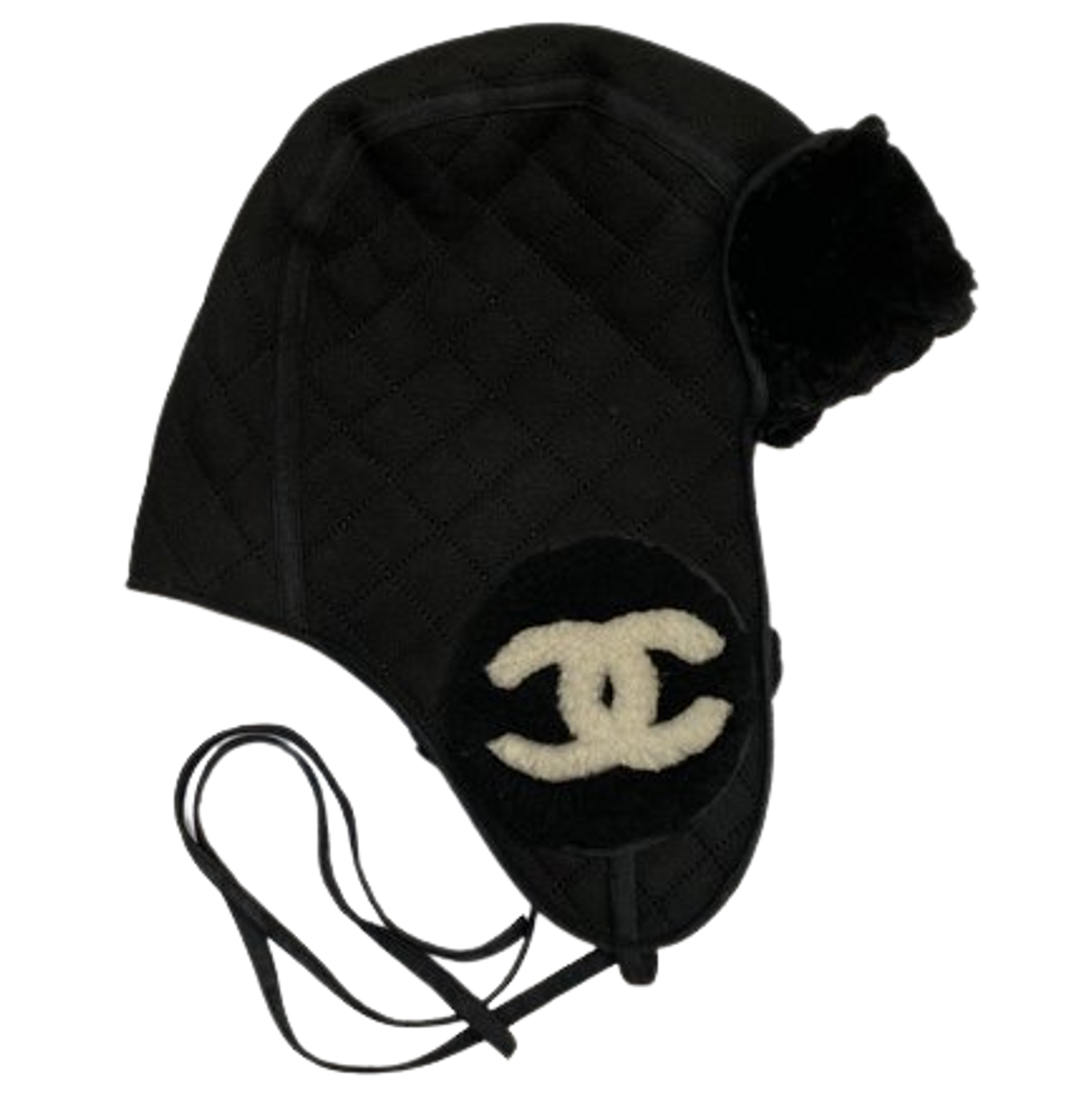 Chanel Black Sheepskin Aviator Hat