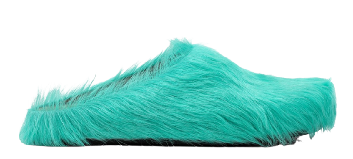 Marni Turquoise Green Fur Low Mules