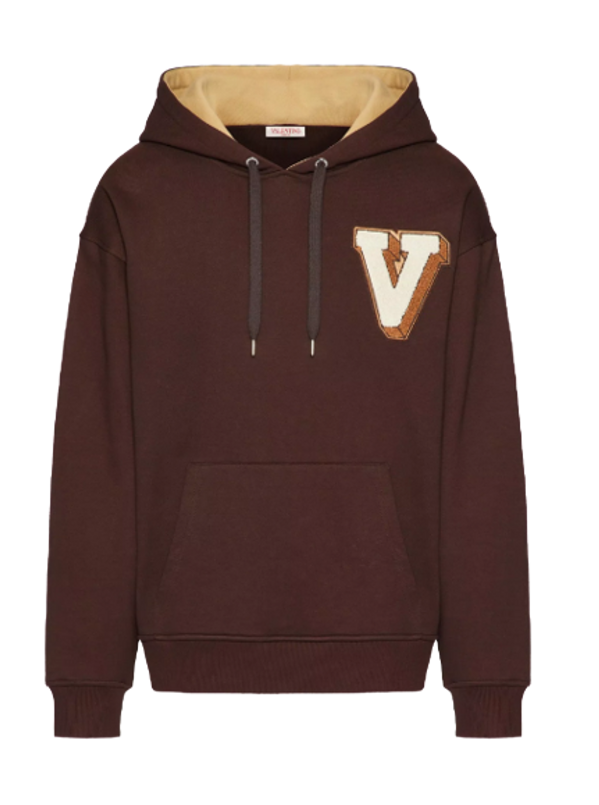 Valentino V-3d Patch Brown Cotton Hoodie