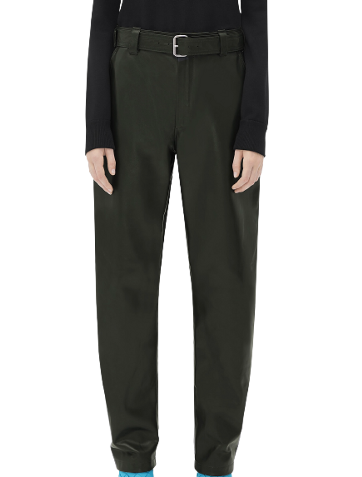 Bottega Veneta Dark Green Belted Leather Pants