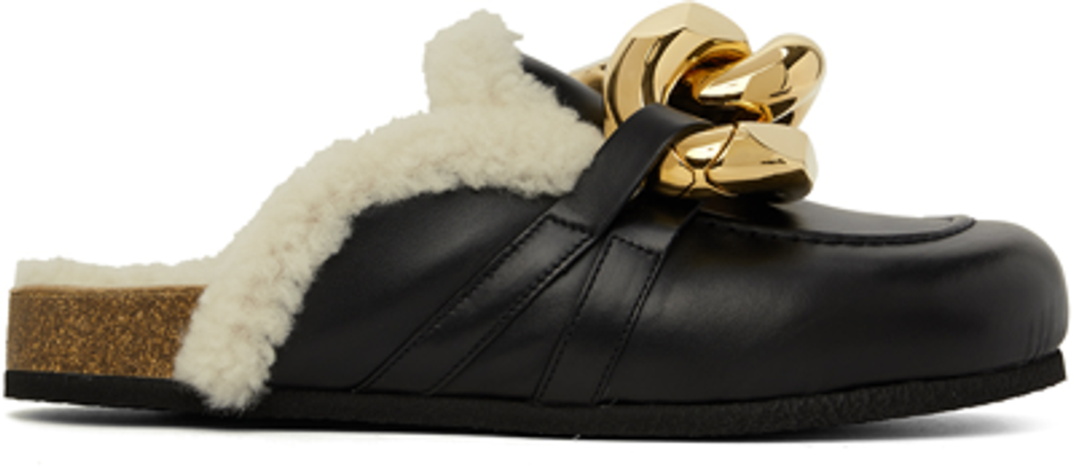 JW Anderson Black White Shearling Chain Loafers
