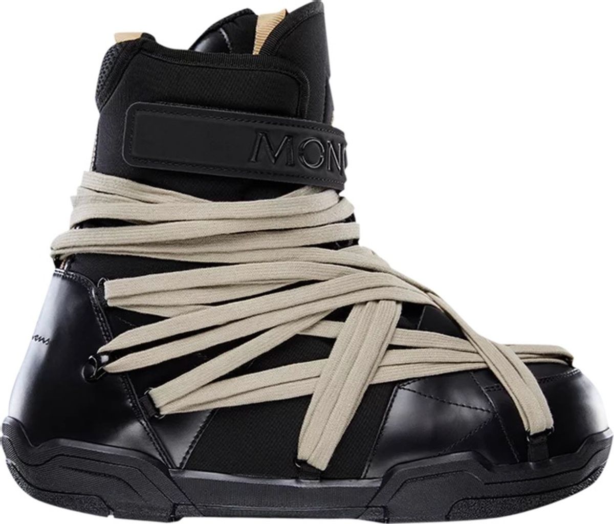 Moncler × Rick Owens Canvas-Trimmed Black Leather Snow Boots