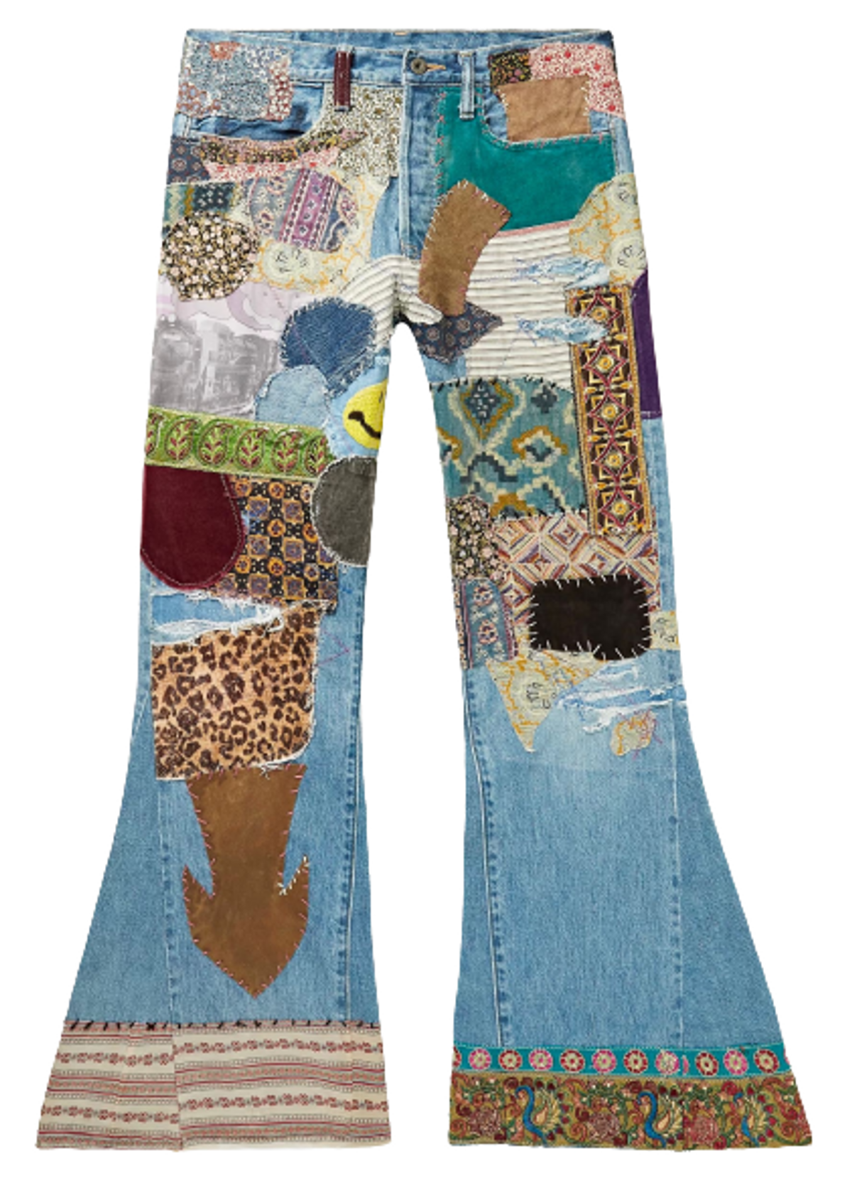 Kapital Flared Distressed Embellished Blue Jeans