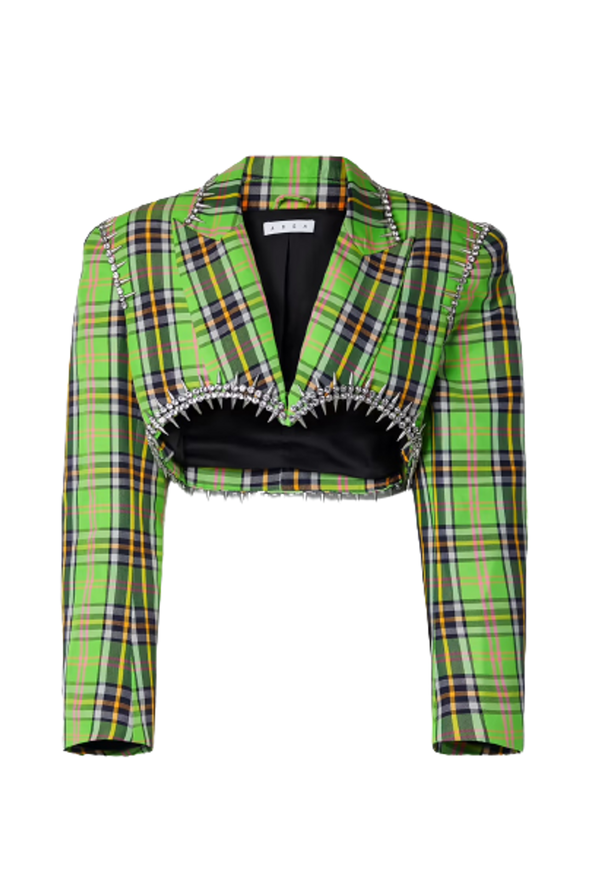 Area Cropped Embellished Checked Wool-Blend Blazer