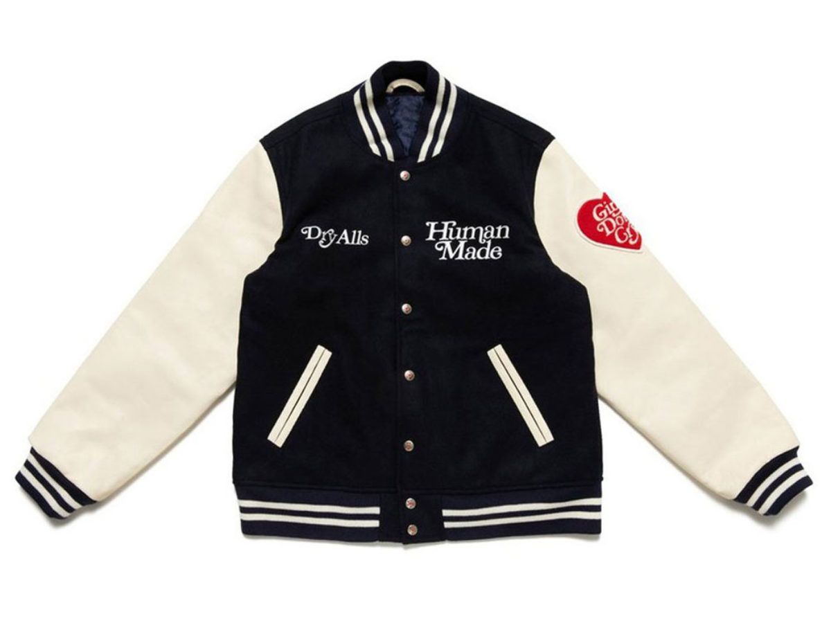 Human Made × Girls Don't Cry Logo Navy/White Varsity Jacket