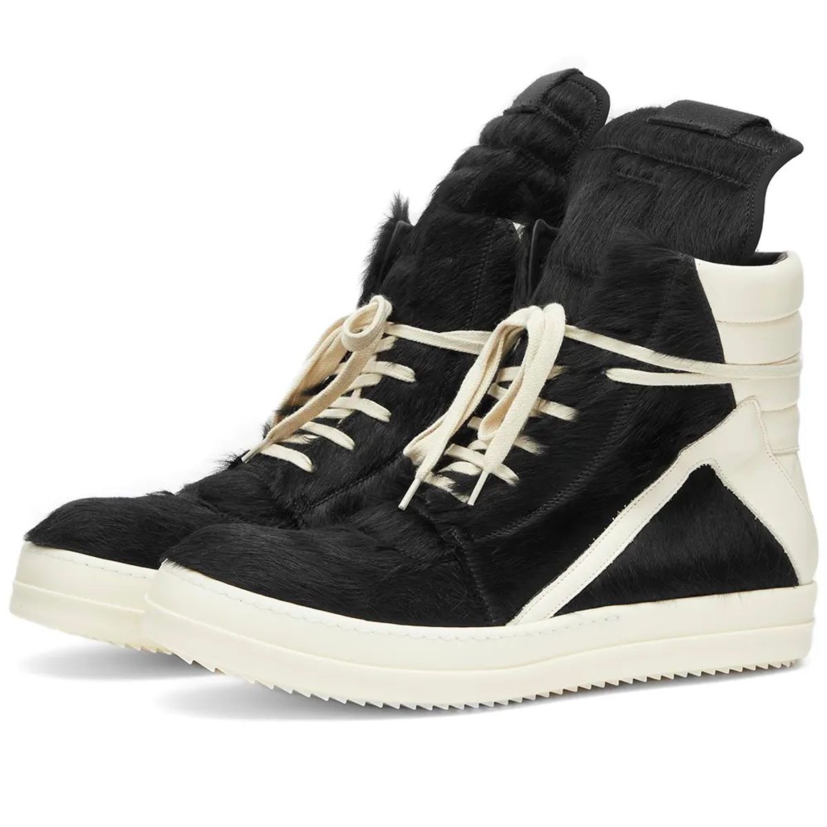 Rick Owens Ponyhair Geobasket Black & Milk Sneakers