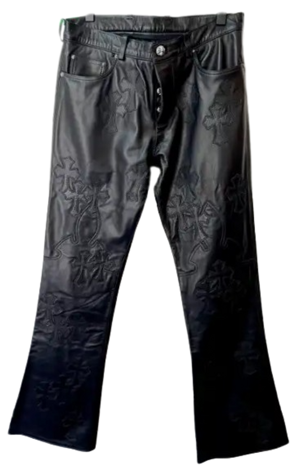 Chrome Hearts Patch Black Leather Jeans Pants