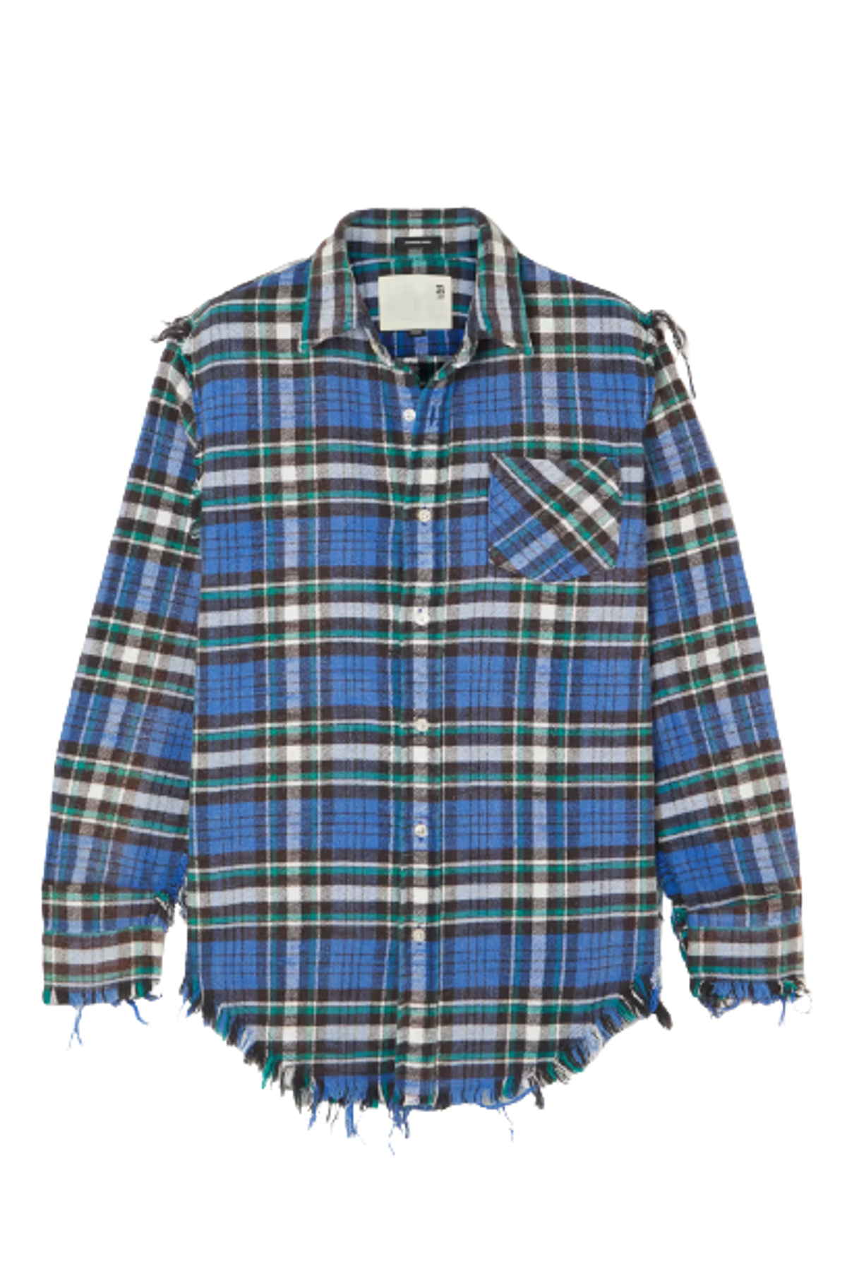 R13 Blue Oversized Distressed Checked Cotton-Flannel Shirt