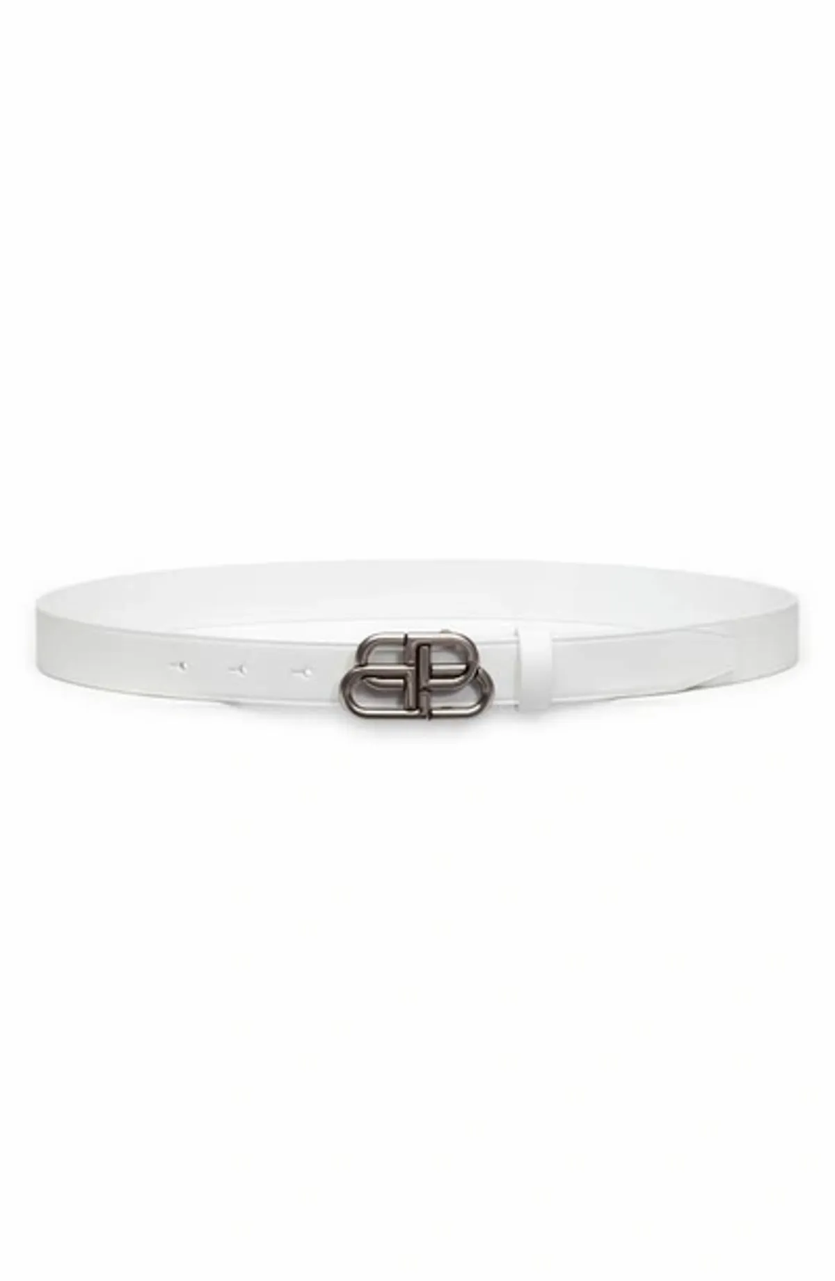 Balenciaga Bianco Logo Leather Skinny Belt