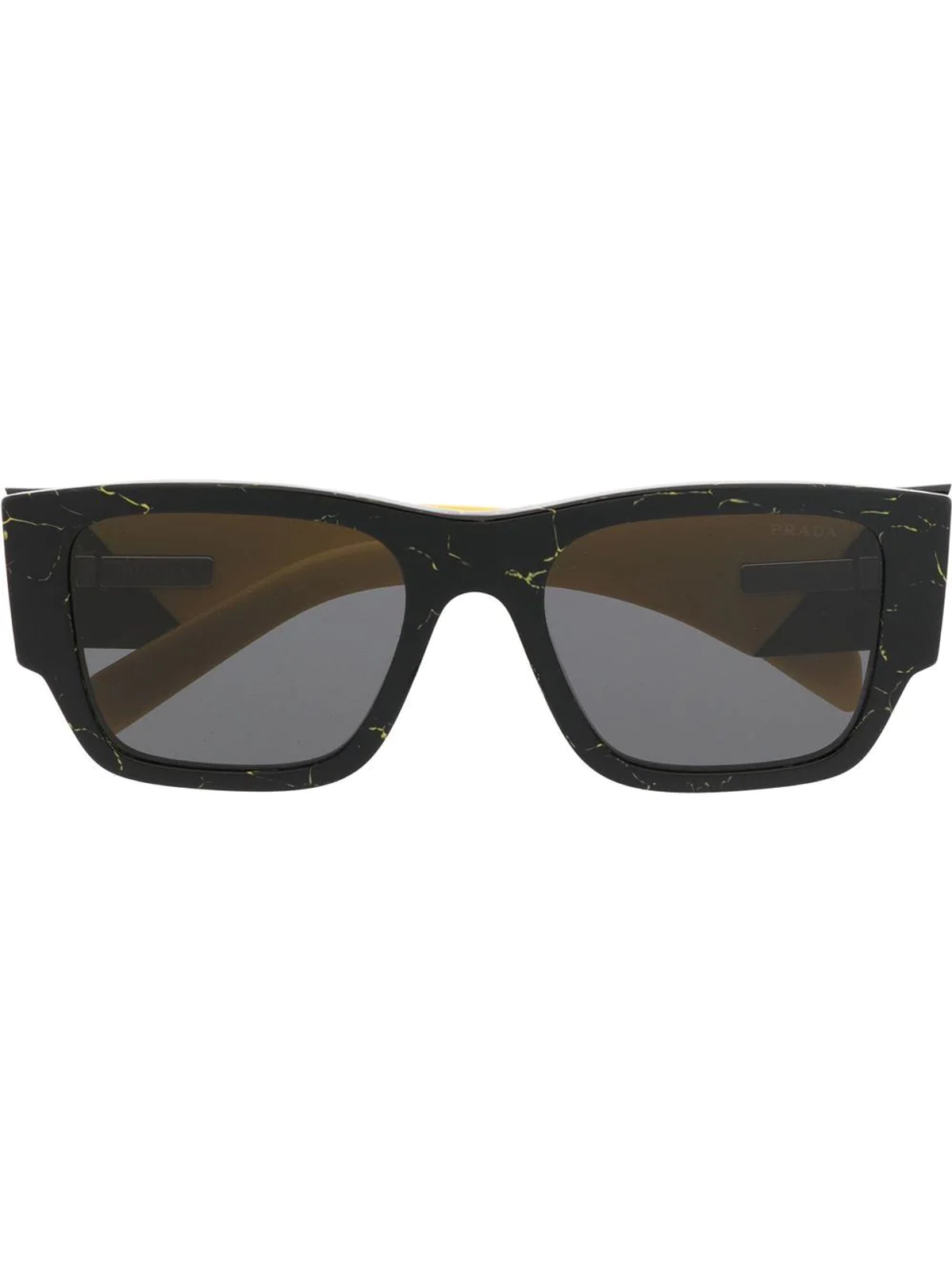 Prada Black And Yellow Triangle-Logo Square-Frame Sunglasses