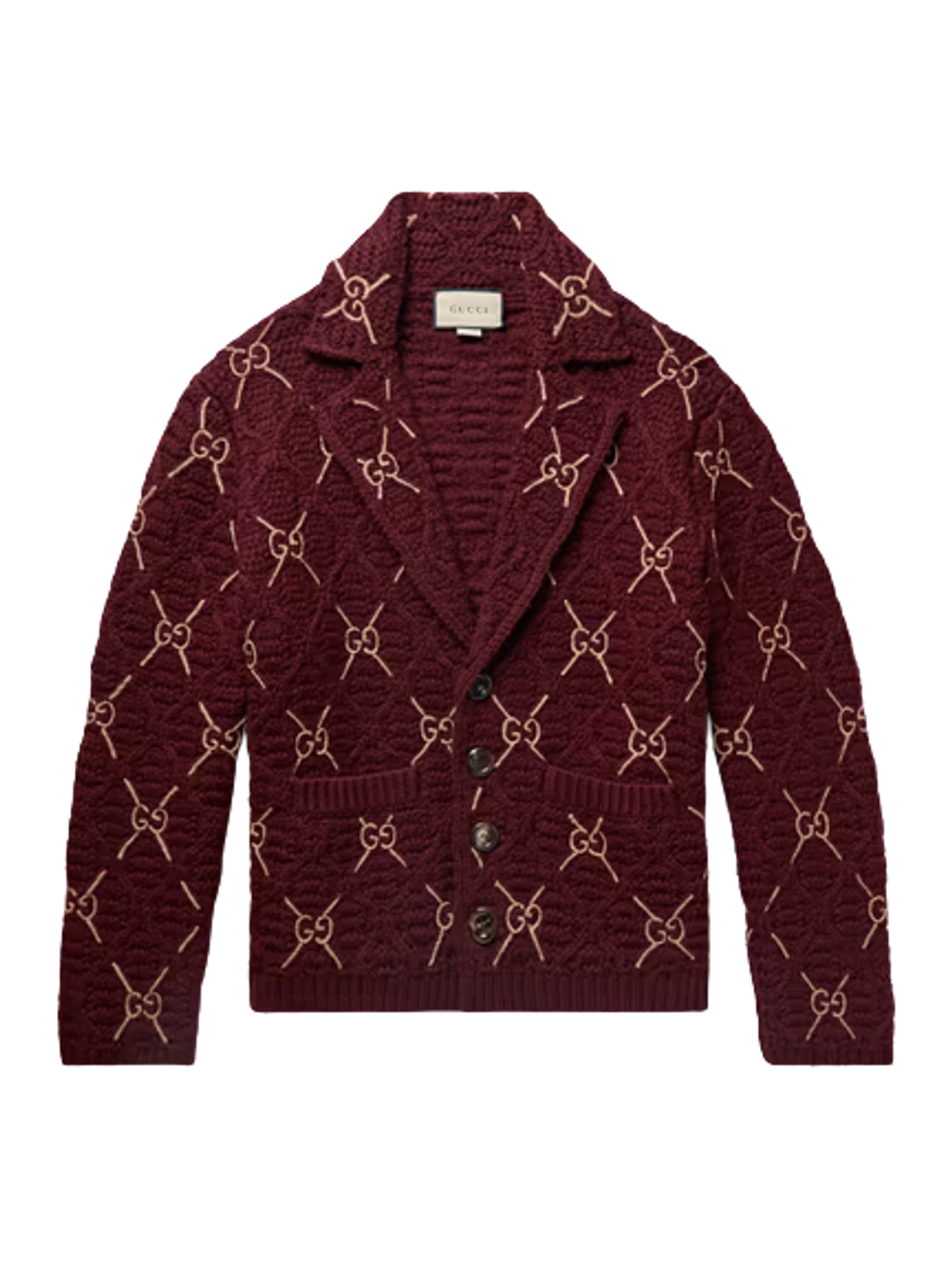 Gucci Burgundy Logo-Embroidered Wool Cardigan