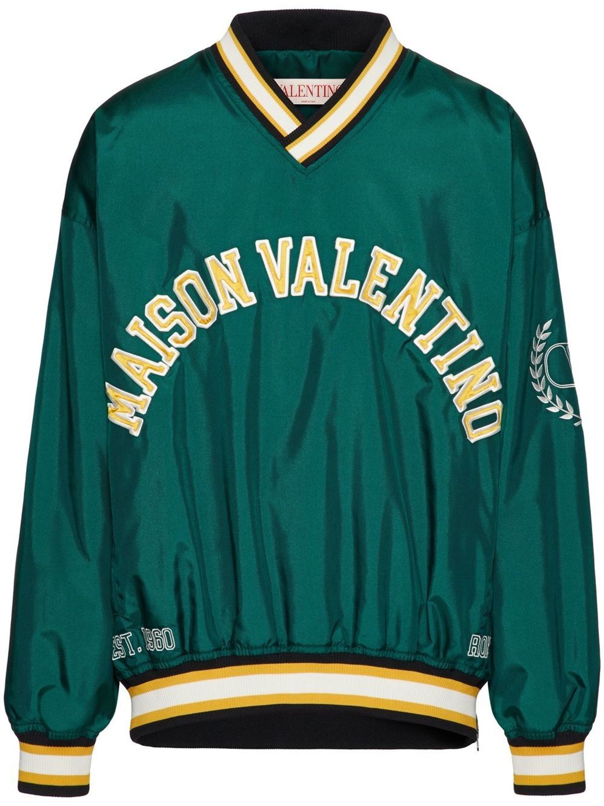 Valentino Embroidered Logo Green V Neck Sweatshirt
