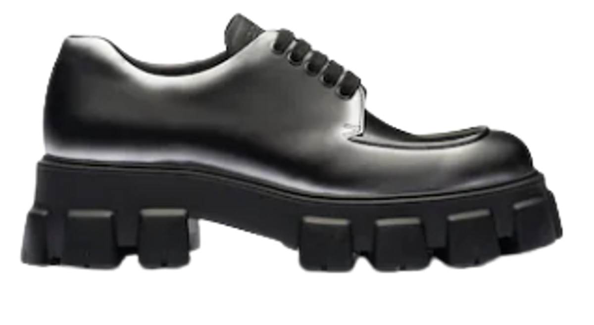 Prada Monolith Nuanced Brushed Leather Lace Up Black Sneakers