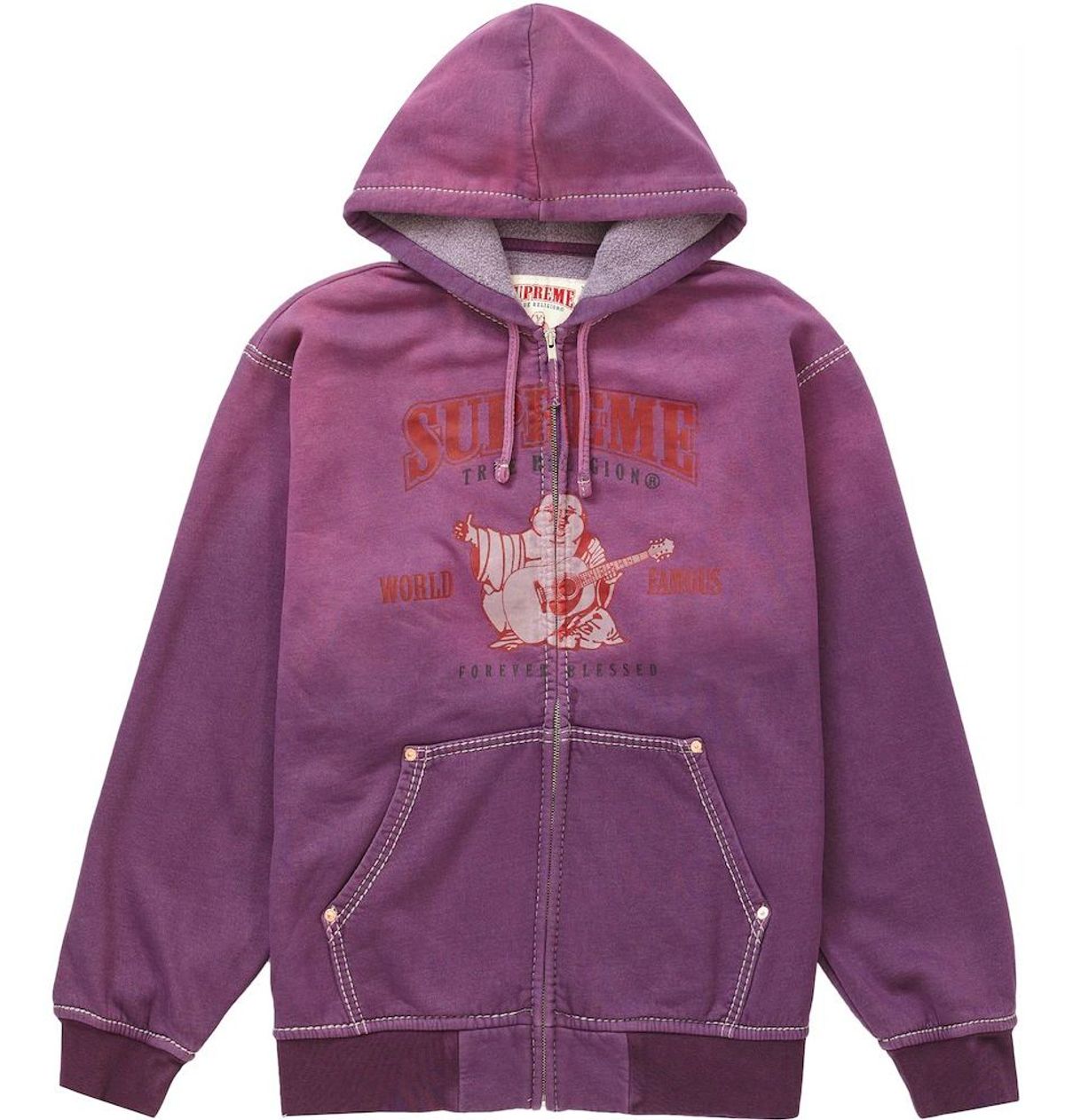 Supreme × True Religion Logo Zip-Up Purple Hoodie