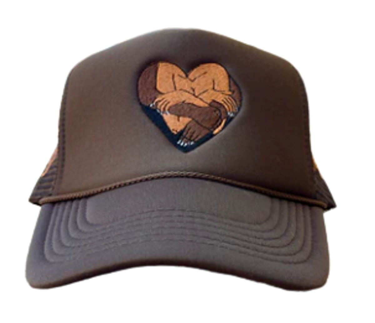 From a Penny Brown Skin Black Love Trucker Cap