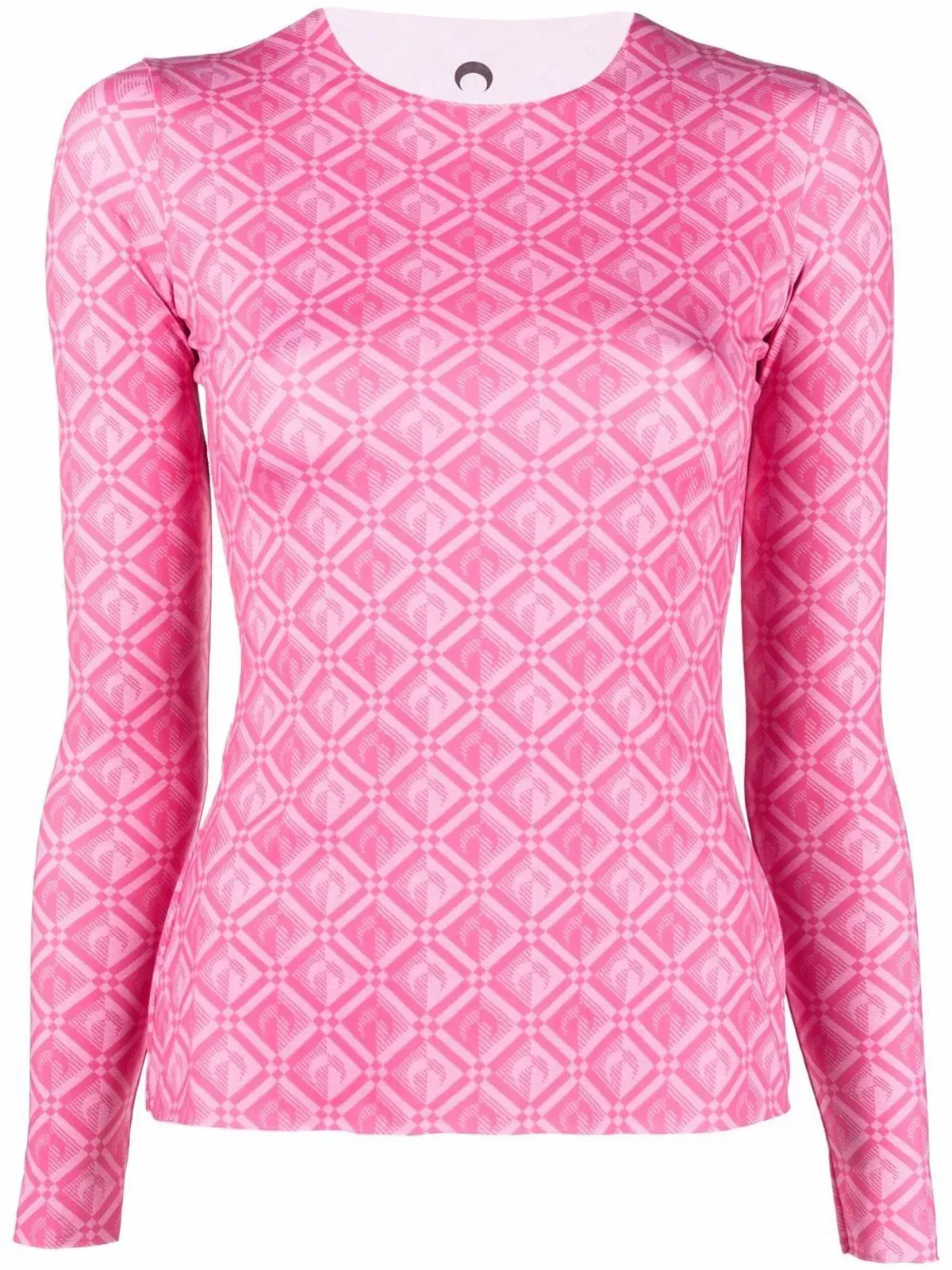 Marine Serre Diamond-Print Pink Long-Sleeve Top