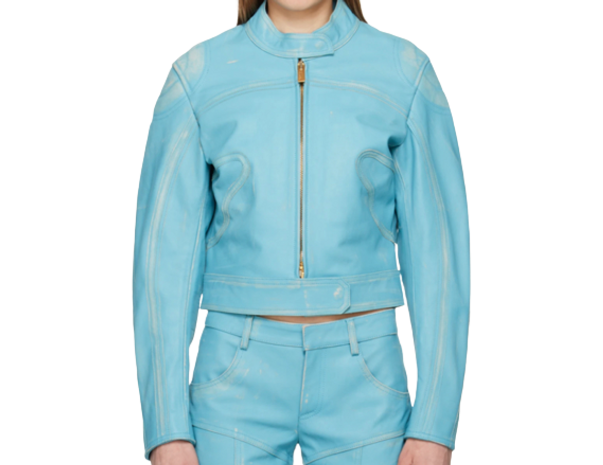 Blumarine Blue Distressed Leather Jacket