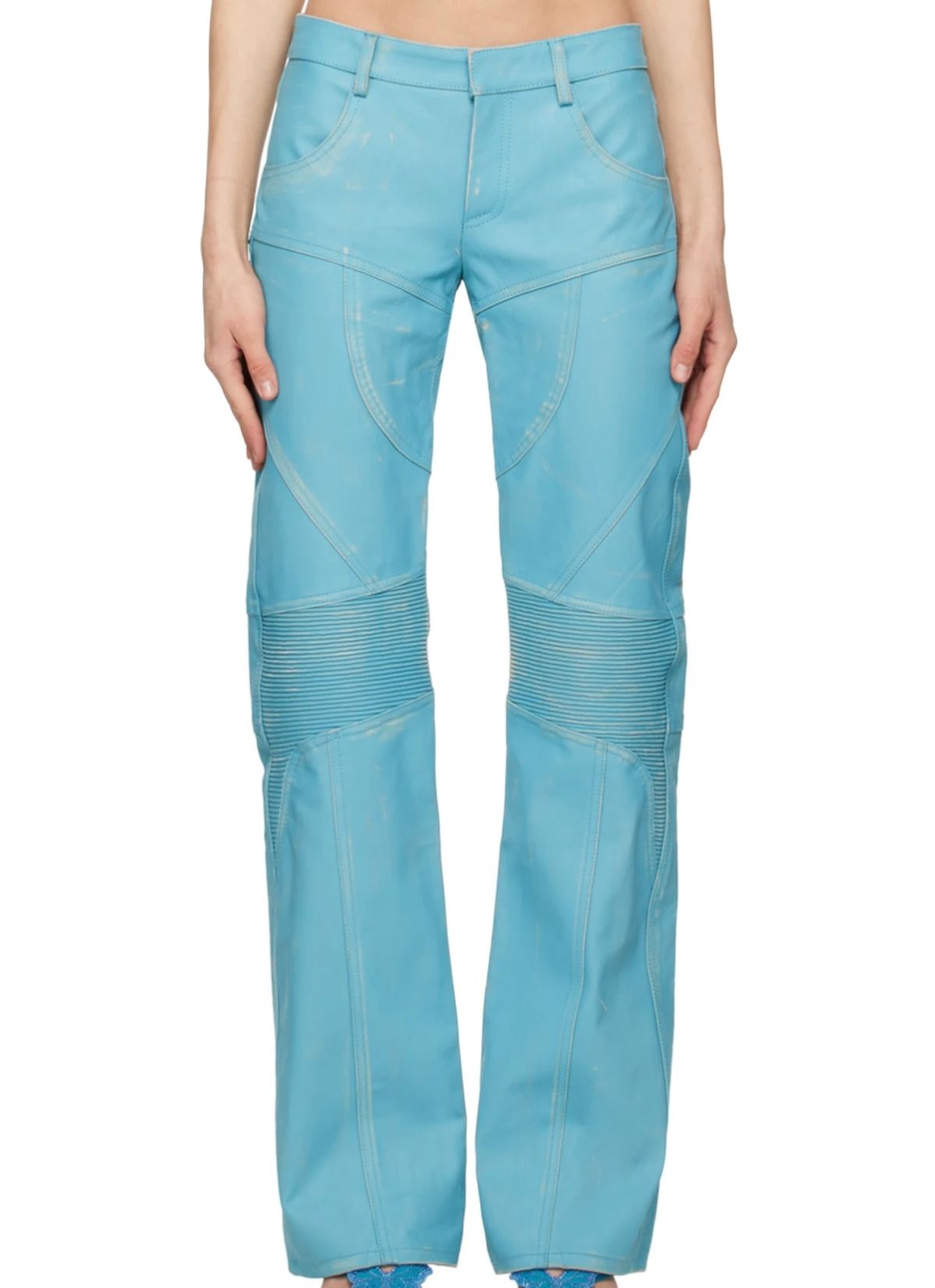 Blumarine Blue Distressed Leather Pants